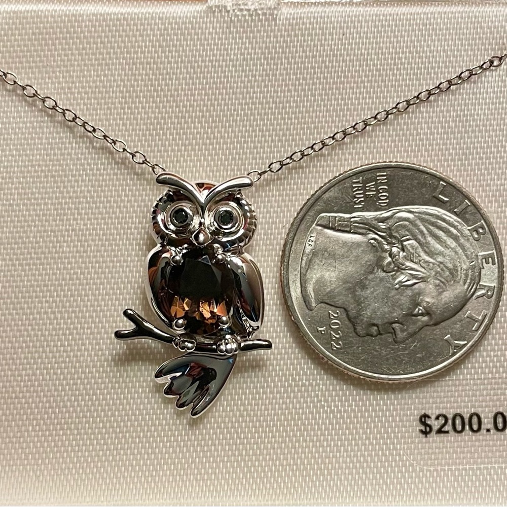 NWT Sterling Silver Smoky Quartz n Diamond Owl Necklace 🦉💜